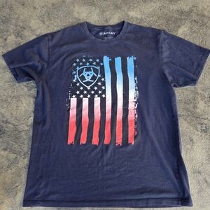 Ariat Blue and Red Short Sleeve Tee with Gradient Flag Design Size Large